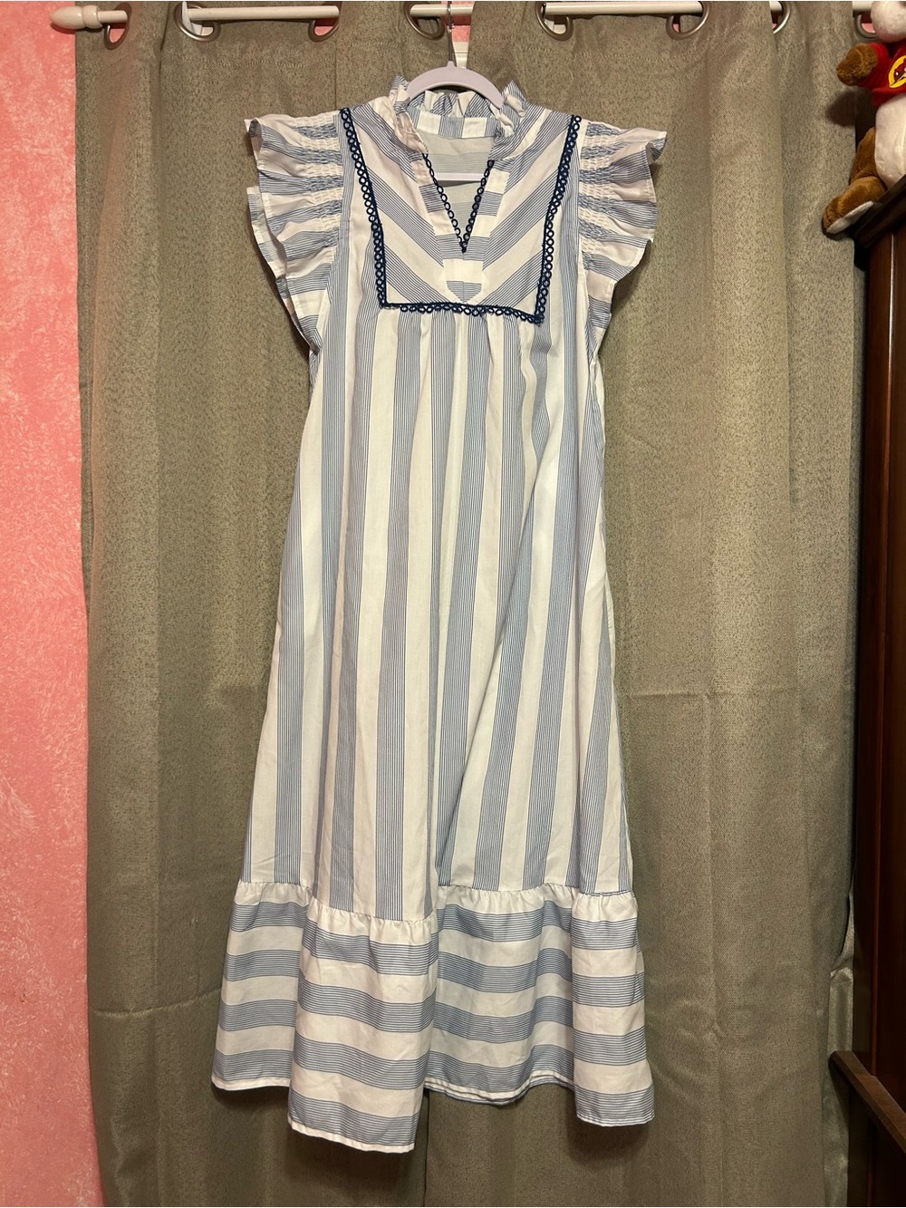 Blue and White Striped Ruffle Boutique Dress